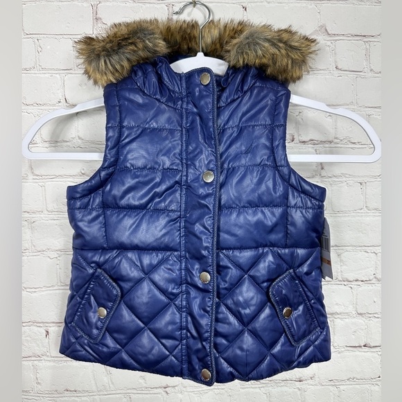 Nautica navy blue quilted hooded‎ puffer vest, sz 2T, NWT - Picture 1 of 9